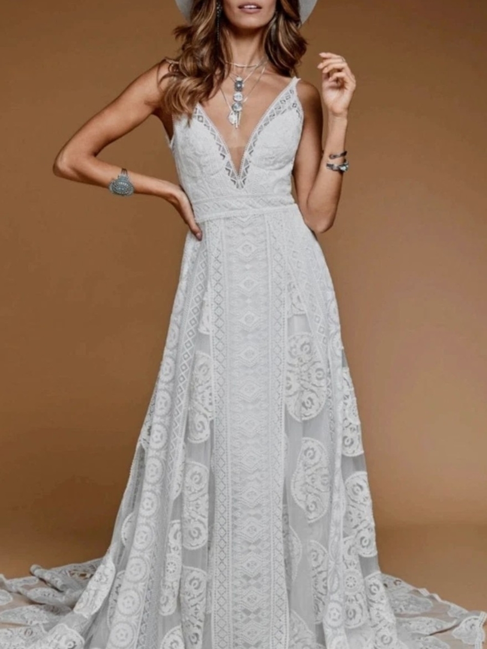 Rue De Seine Sedona Ivory Lace V-Neck Maxi Gown Size 12 Nwt (Uk 16)